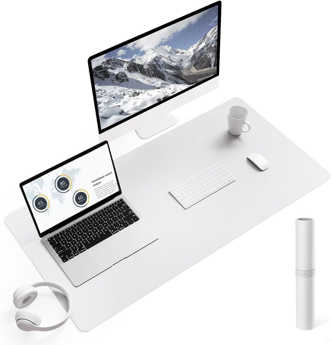 Non-Slip Waterproof PVC Leather Desk Pad, Ultra-Thin Large Mouse Pad, Easy-Clean Writing Mat (Olive Green, 31.5" x 15.7")