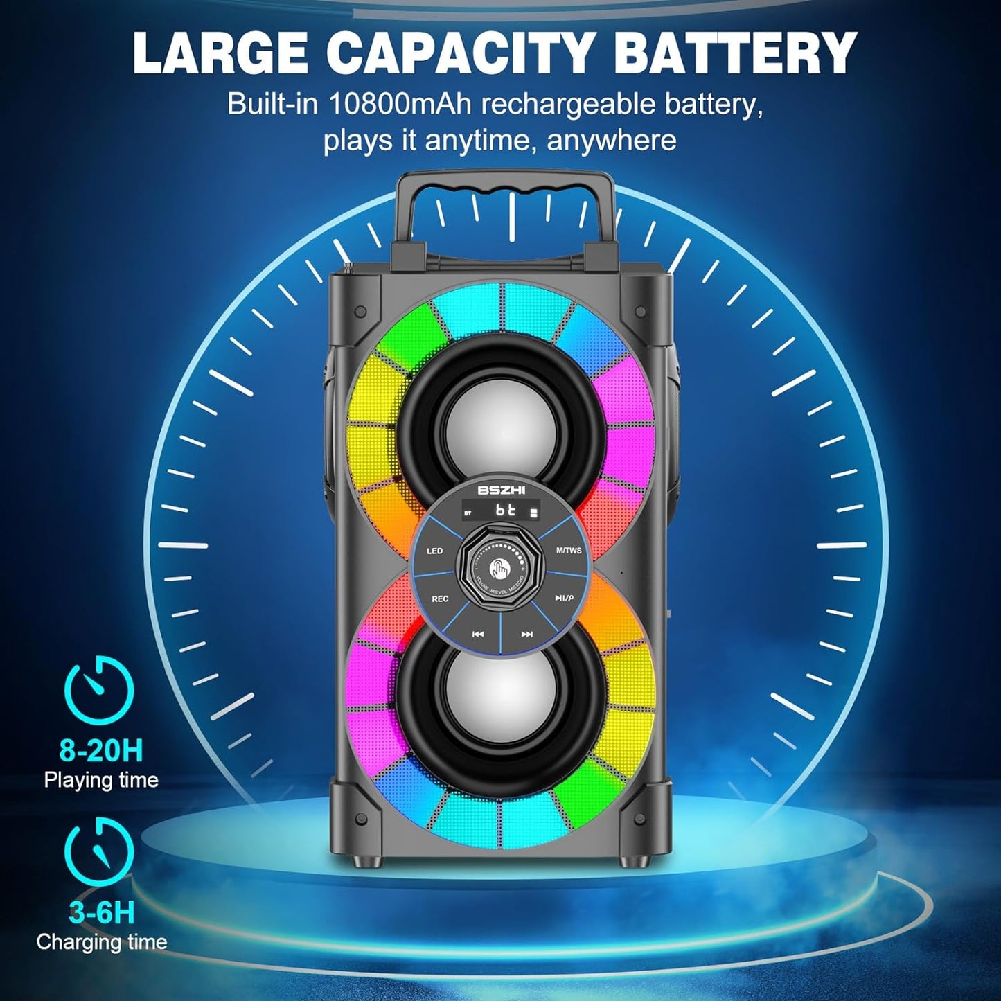 80W Portable Bluetooth Speakers - High-Performance Wireless Stereo Sound Boombox with Subwoofer, FM Radio, LED Lights, Remote Control