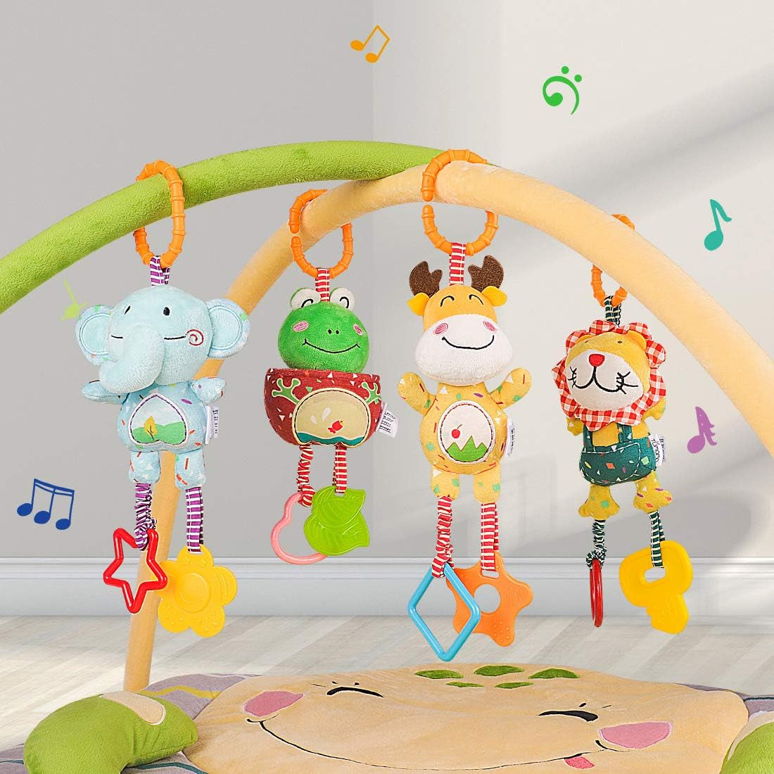 Soft Plush Baby Rattles - Teething Handbells - 0-12 Months - Early Development - Stroller and Car Toys