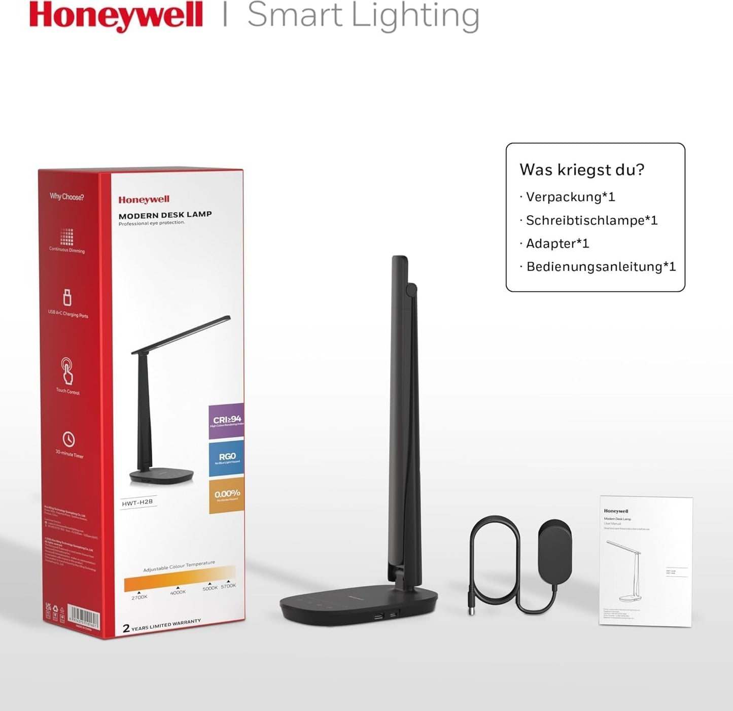 LED Desk Lamp - Eye-Caring, Foldable Design with USB Charging, 4 Color Modes, Stepless Dimming, Auto Timer, Touch Control