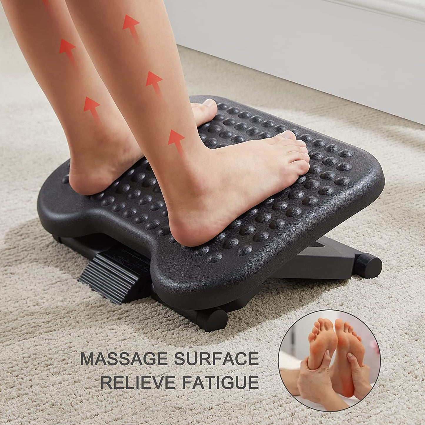 Ergonomic Adjustable Footrest for Desk Use - Three Height Settings and 30-Degree Tilt Angle