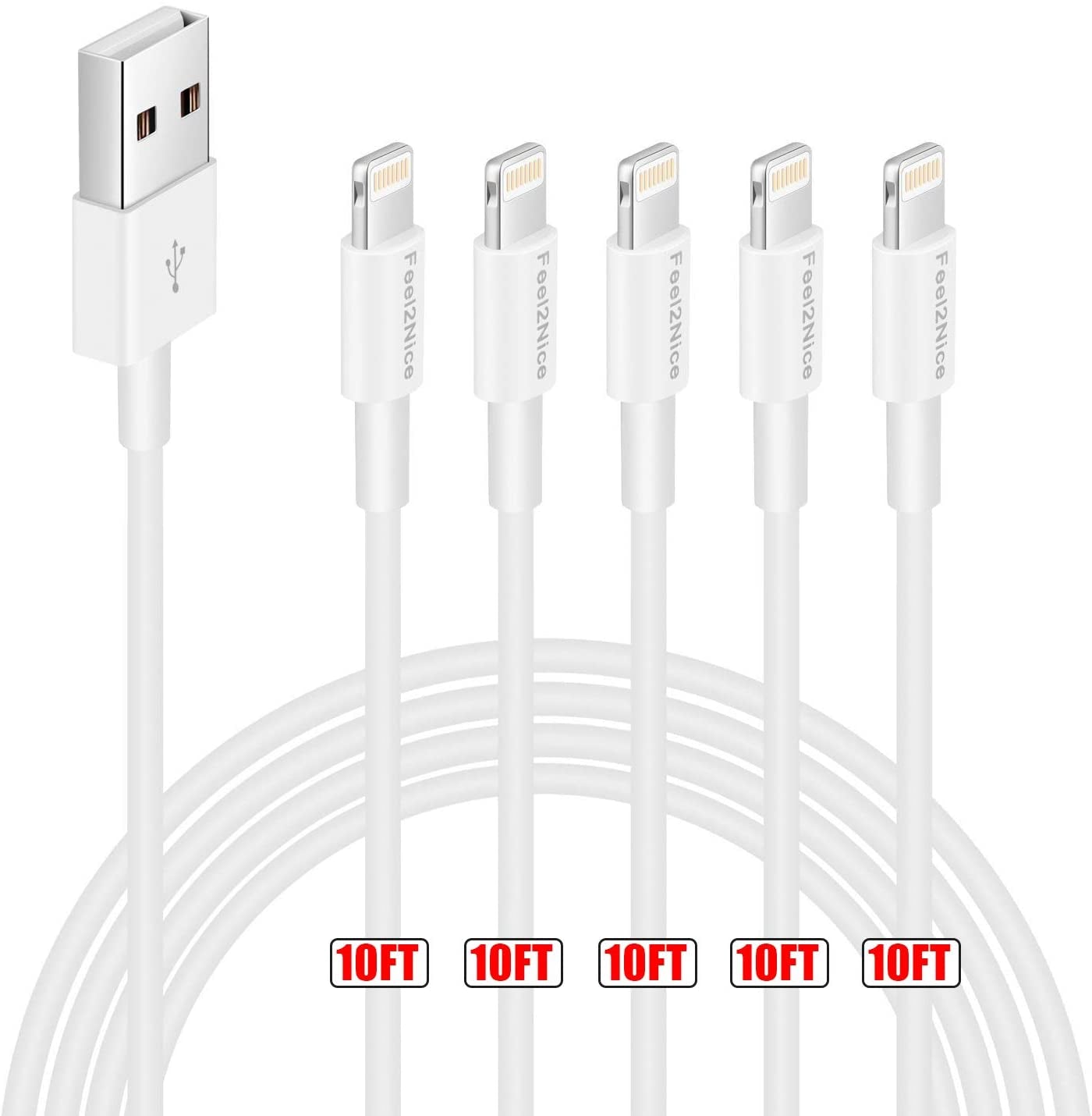 iPhone 14 Charger 10ft - 5 Pack Apple MFi Certified Long Lightning Cables for iPhone 14, 13 Pro Max, 12 Pro Max, XS, XR, and AirPods