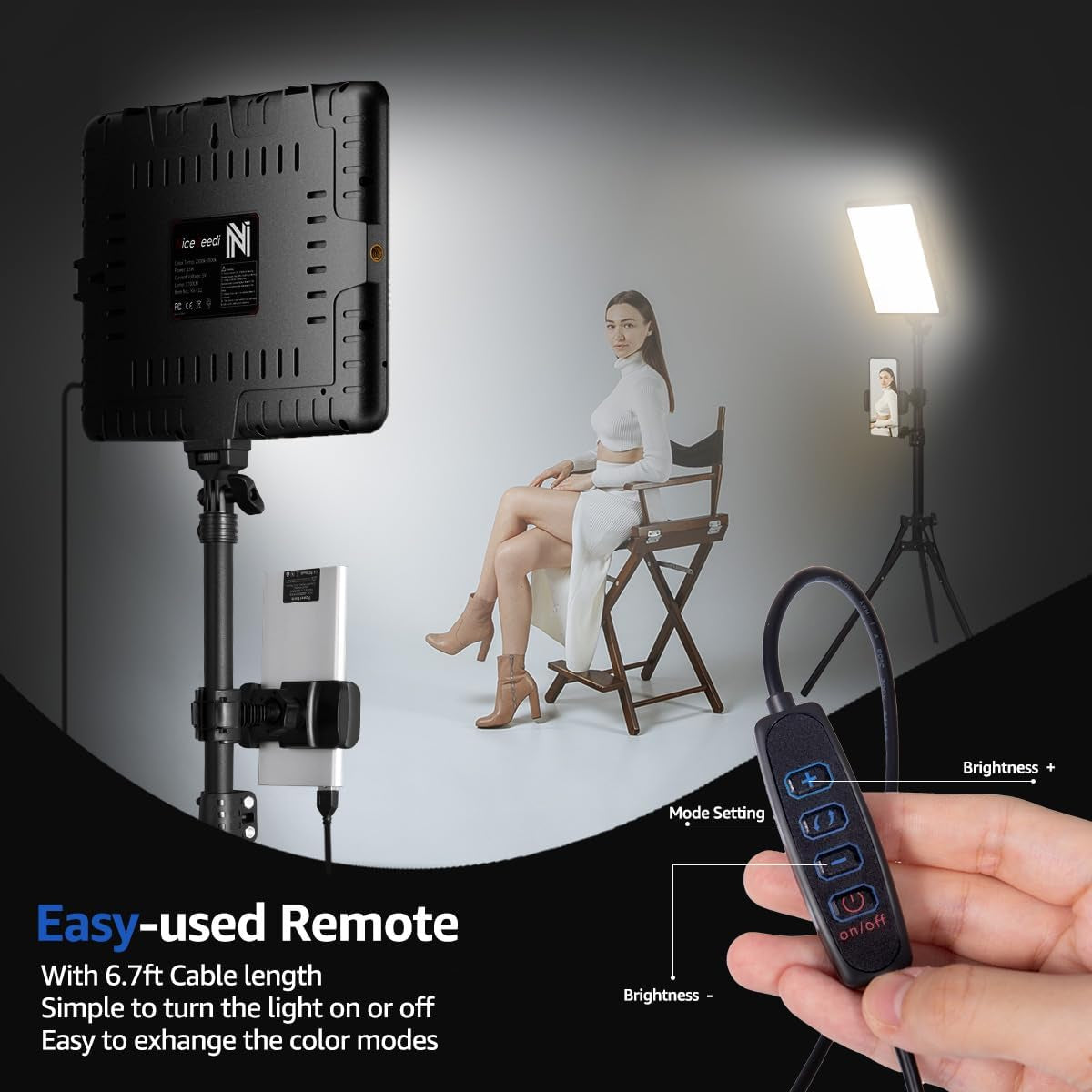 2-Pack LED Video Light Kit with Adjustable Color Temperature (2800-6500K), Dimmable Continuous Lighting, Tripod Stand & Phone Holder