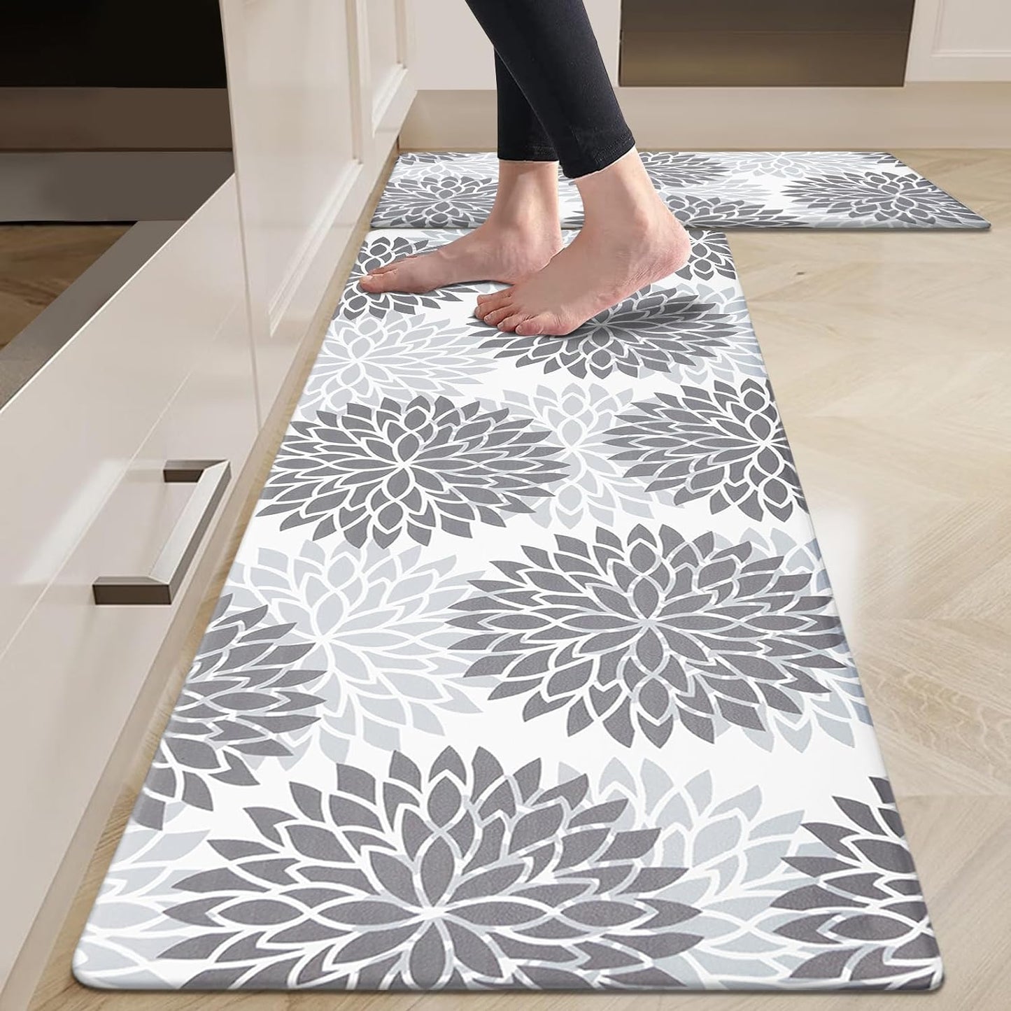 Anti-Fatigue Kitchen Rug Set - 2-Piece Non-Skid Cushioned Floor Mats (17" x 48" & 17" x 28") - Waterproof Runner Mats