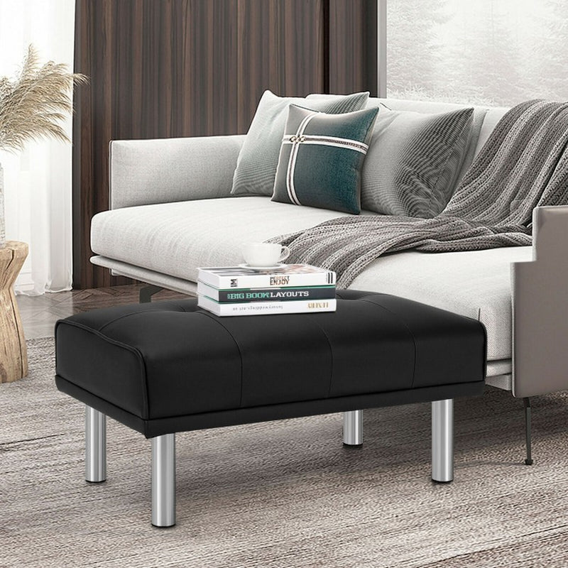 Rectangle Tufted Ottoman Featuring Stainless Steel Legs for Living Room Decor