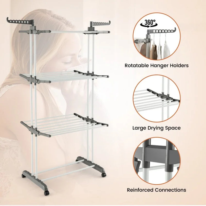4-Tier Clothes Drying Rack with Rotatable Side Wings and Collapsible Shelves