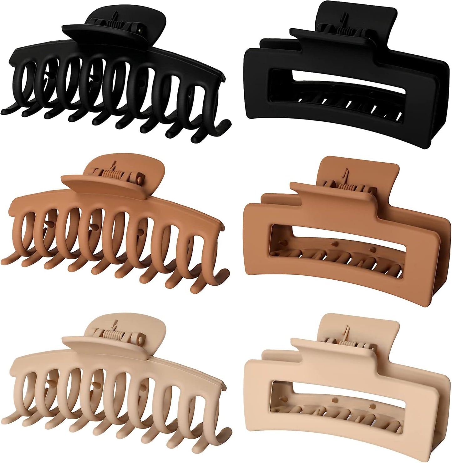 6-Piece Set of 3.5-Inch Medium to Large Claw Clips for Thick and Thin Hair, Matte Square Hair Accessories for Women and Girls