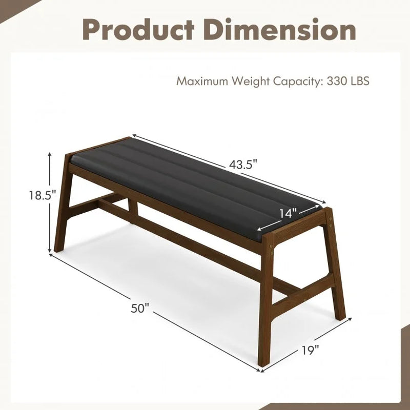 50-Inch Solid Wood Dining Bench with Upholstered Faux Leather Padded Seat