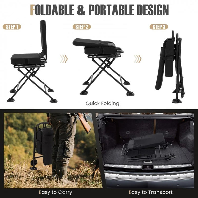 Swivel Folding Chair with Ergonomic Backrest and Padded Cushioning