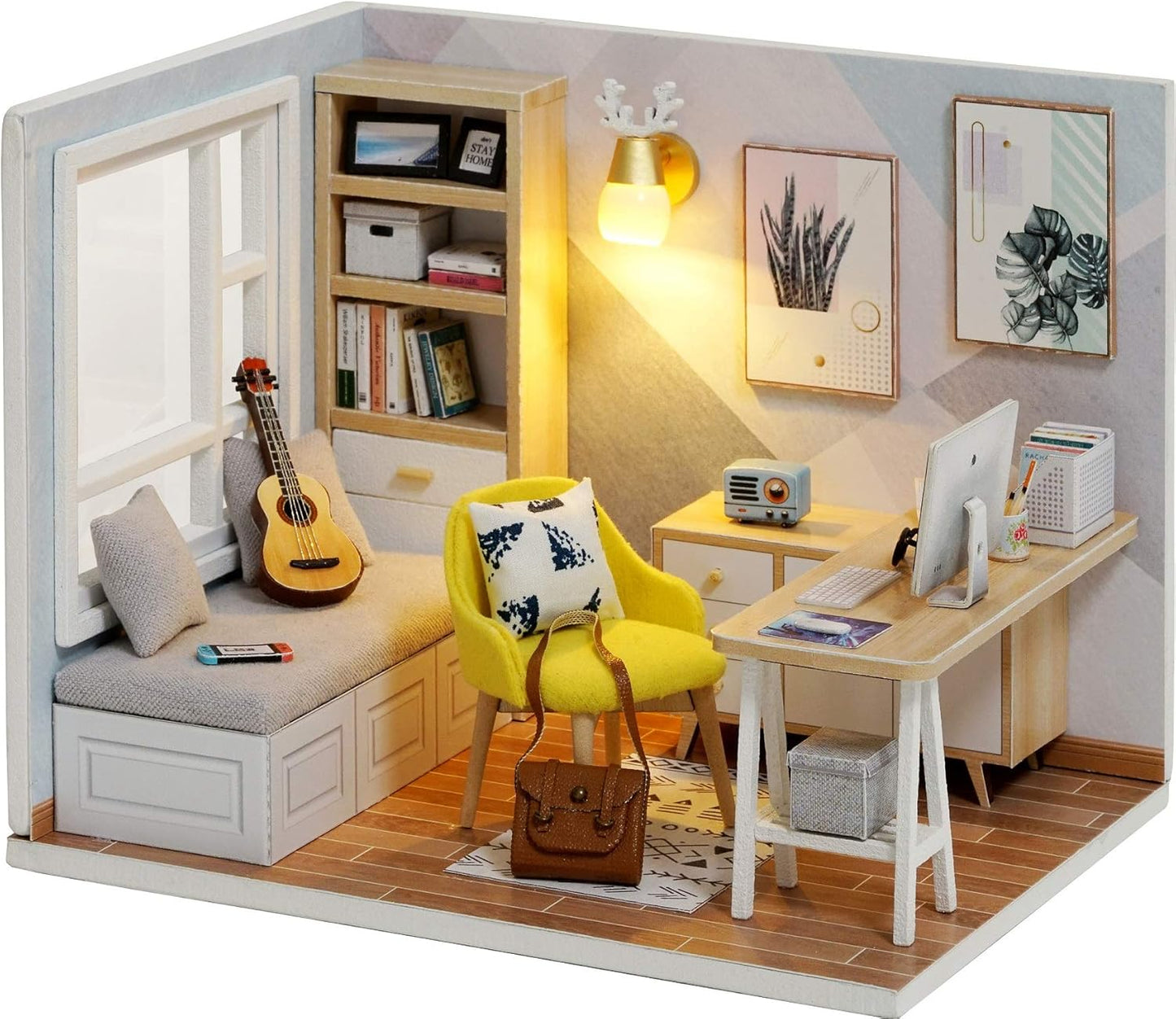 DIY Miniatures Dollhouse Kit, Miniature House Kit, DIY Miniature Dollhouse Craft Kits for Adults, Mini House Kits with LED Light & Dust Cover, Creative Room Idea for Birthday Gift