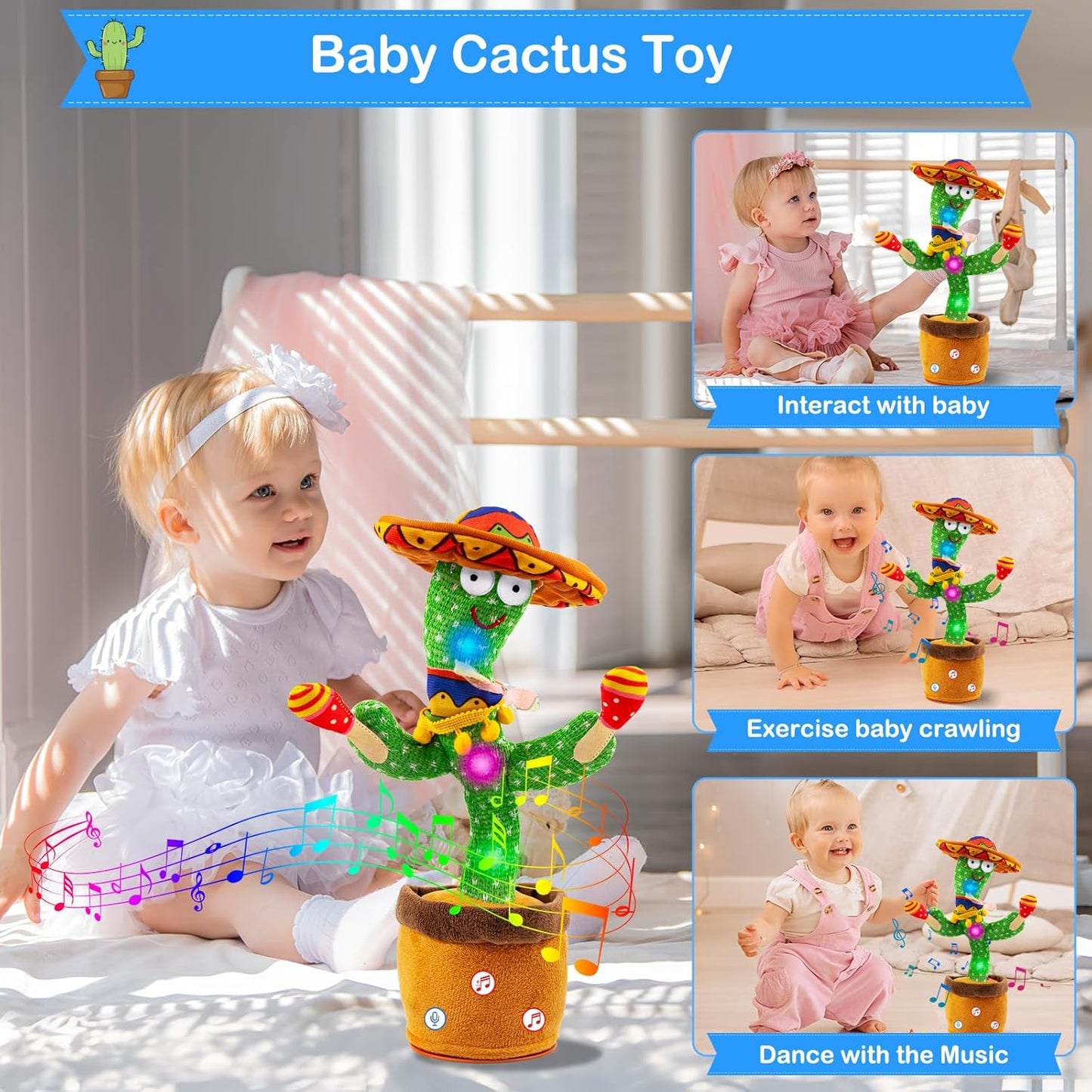 Interactive Dancing Cactus Plush Toy - Infants, Toddlers, Volume Adjustable Singing, Mimicking Function, 120 English Songs