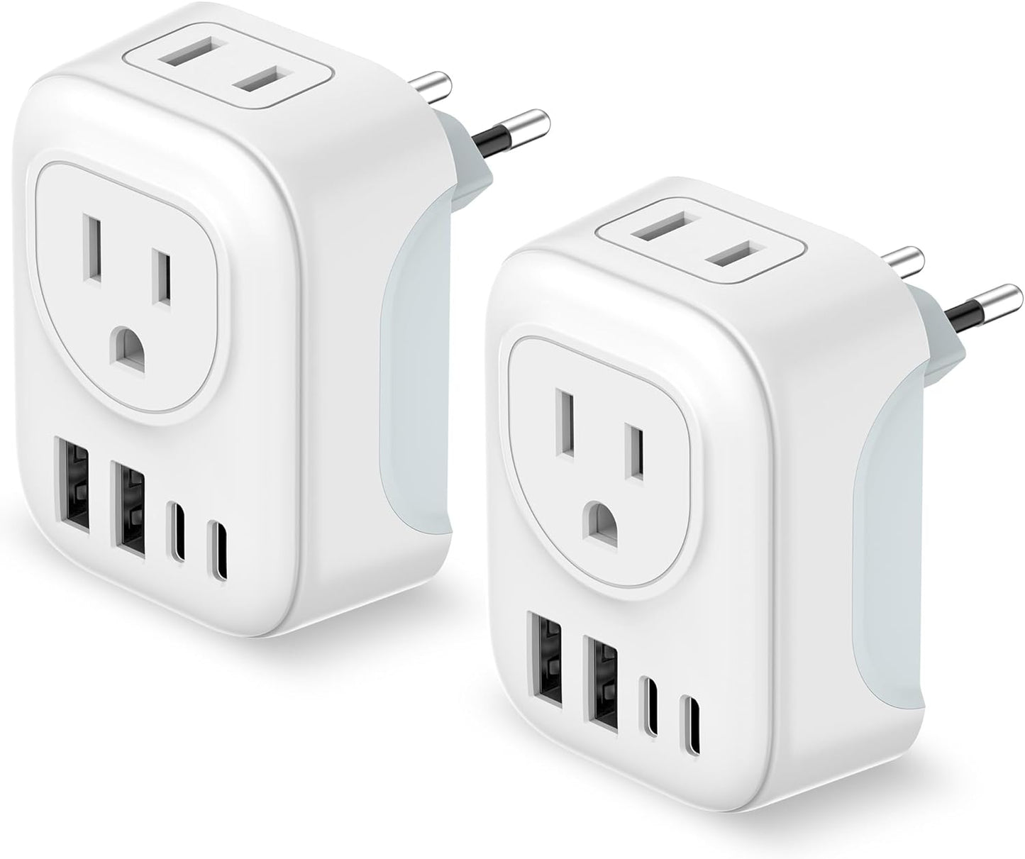 European Travel Plug Adapter Set - 2 Pack International Adapter with Dual Outlets and 4 USB Ports (2 USB-C) - 6-in-1 Type C Charger for US to Europe (Italy, Spain, France)