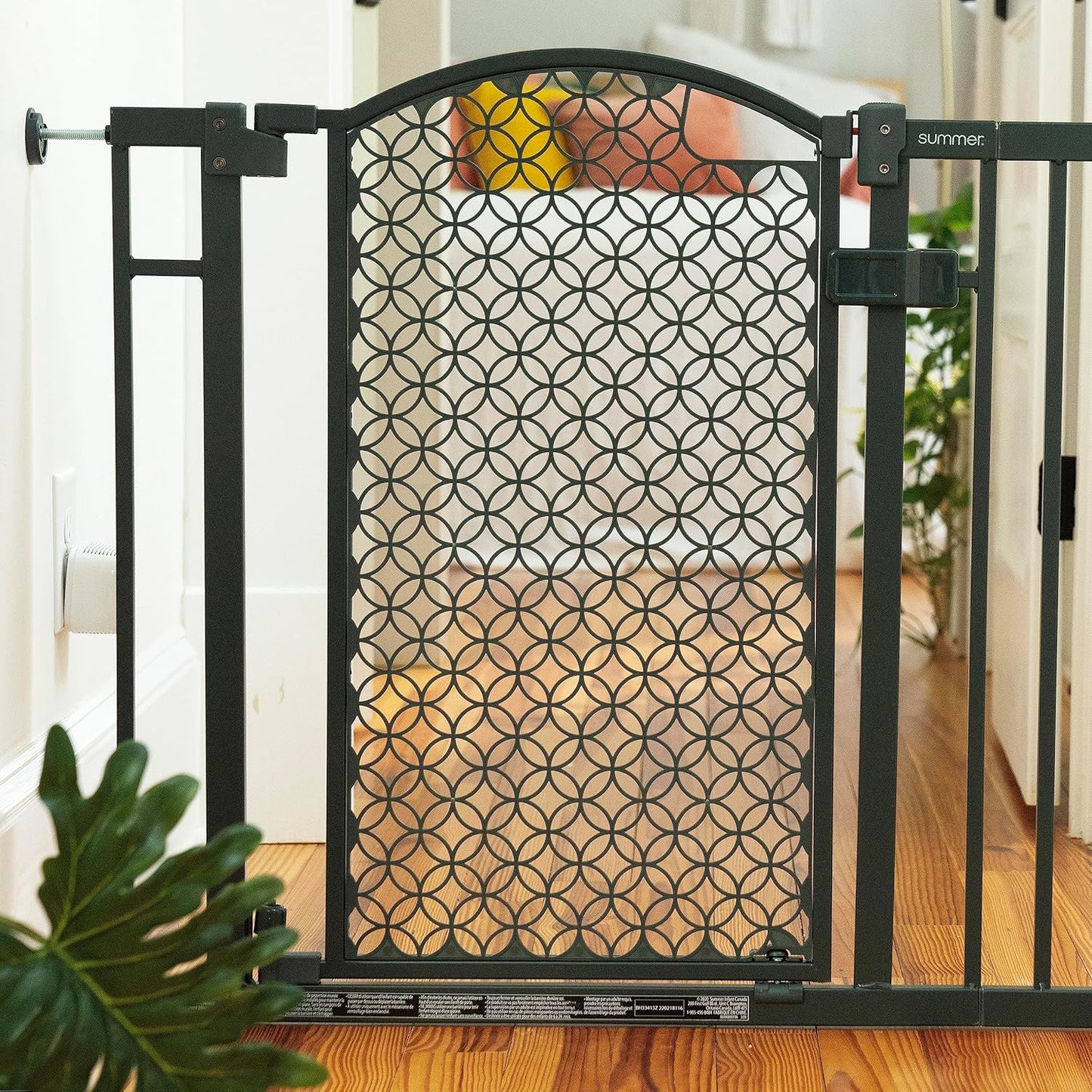 Contemporary Baby and Pet Safety Gate - Adjustable 28-42” Width, Gray Metal, Plastic, 30” Tall Walk-Through Design