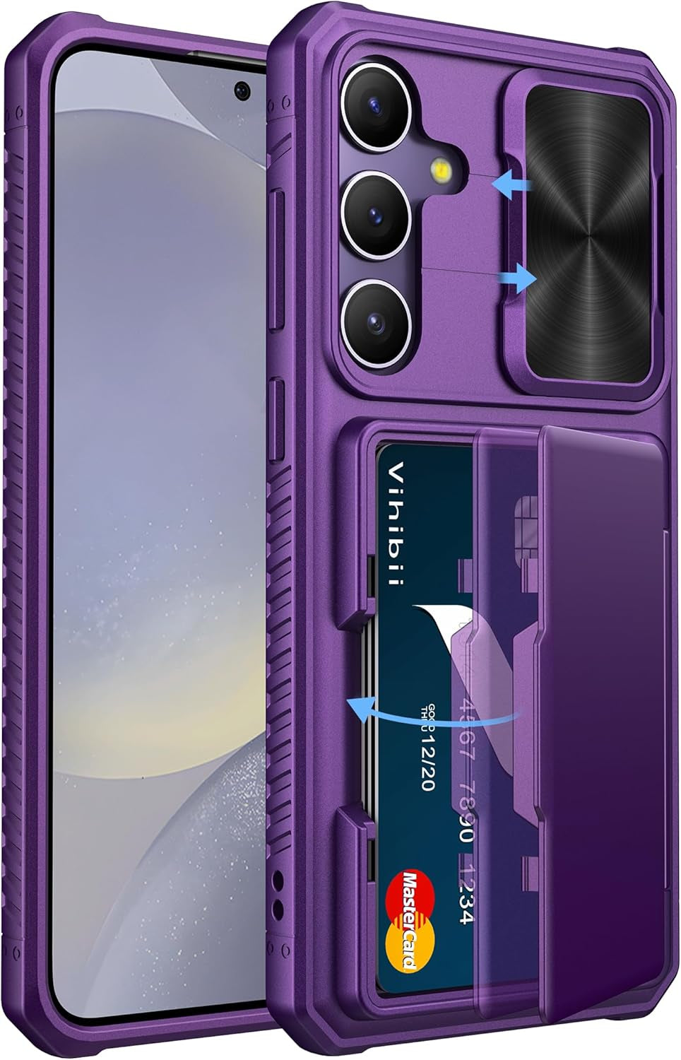 Shockproof Wallet Case for Samsung Galaxy S24 Ultra with Card Holder (4 Cards), Slide Camera Cover, and Kickstand – Black