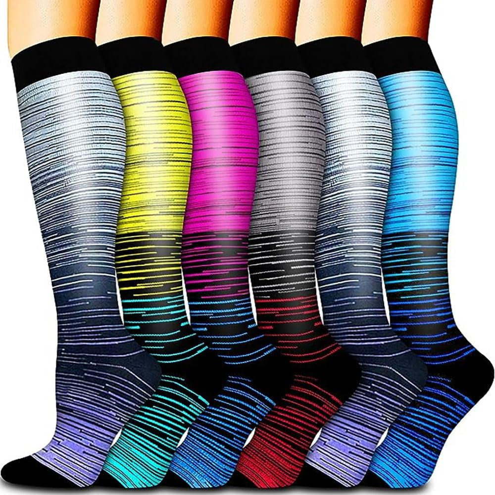 6 Pairs of Compression Socks for Men and Women - Optimal Support for Athletes and Travel Nurses (20-30 mmHg)
