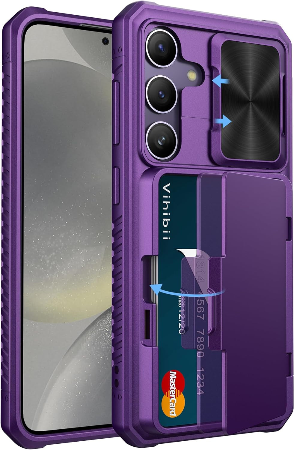 Shockproof Wallet Case for Samsung Galaxy S24 Ultra with Card Holder (4 Cards), Slide Camera Cover, and Kickstand – Black