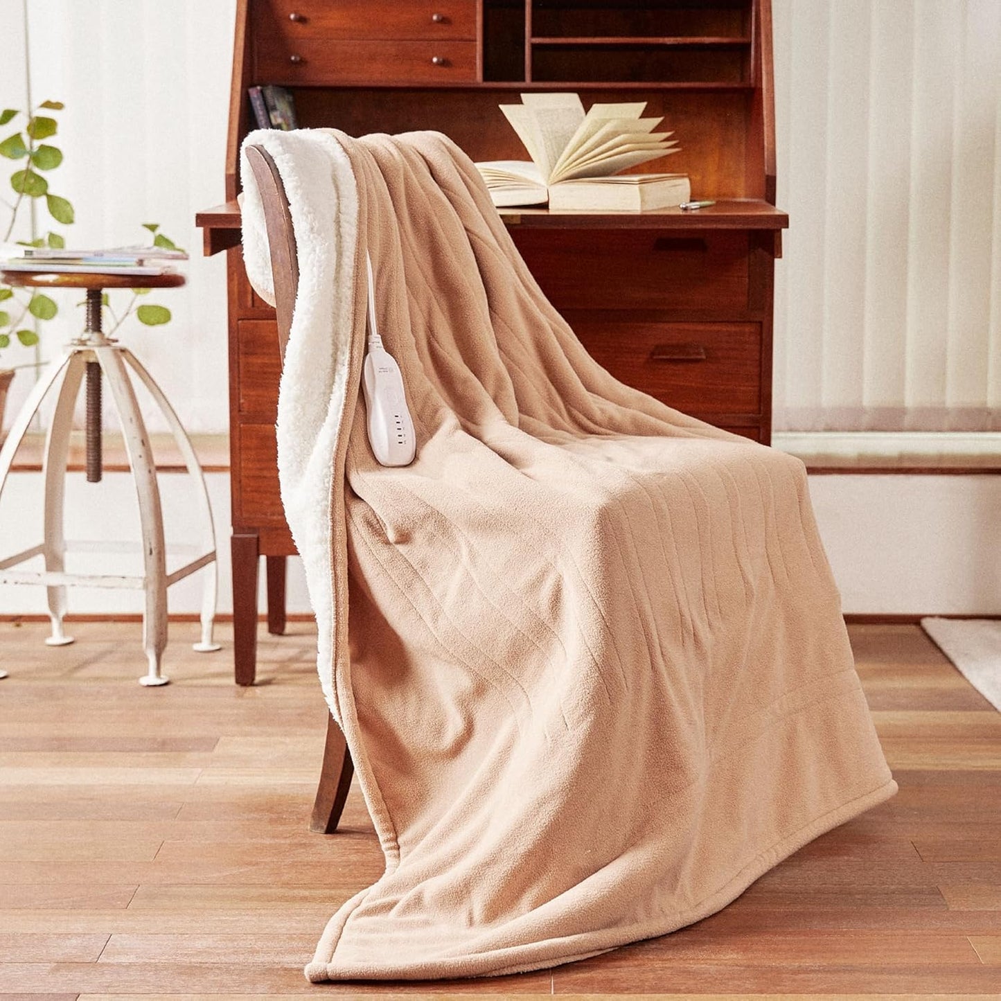 Heated Blanket-Electric Blanket,50"X60" Soft Heated Throw Blanket with 5 Heating Levels & 3 Hours Auto-Off,Over-Heat Protection Fast-Heating,Machine Washable(Almond)