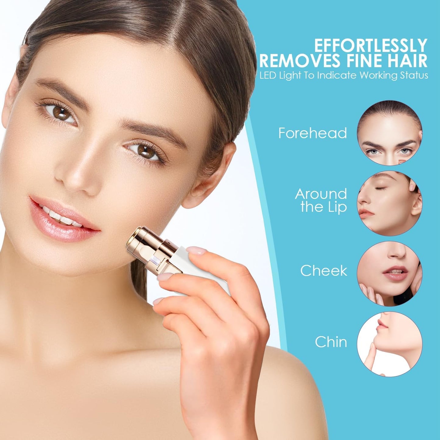 Rechargeable 2-in-1 Eyebrow and Facial Hair Trimmer with Built-In LED Light - Painless Hair Removal for Face, Lips, and Body (White)