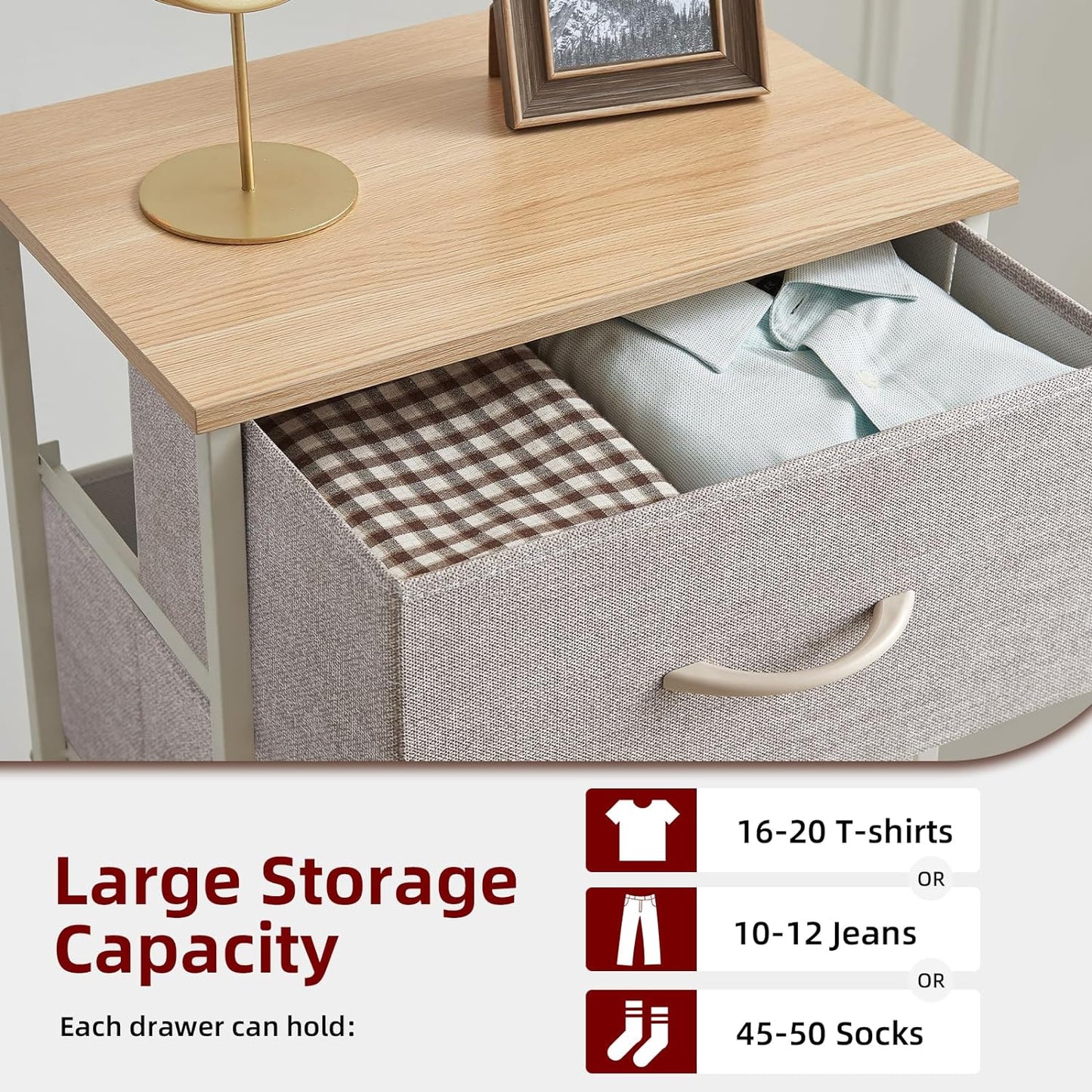 Tall Dresser for Bedroom with 4 Drawers, Storage Organizer Chest of Drawers with Removable Fabric Bins for Living Room Closet Bedside Nursery Laundry Entryway Hallway, Ash Grey