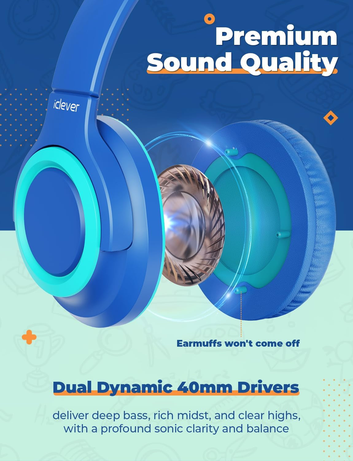 2-Pack Children's Headphones with Sharing Splitter - 94dB Volume Limiting - HS22 Wired Stereo Headphones for Kids and Teens, Tangle-Free 3.5mm Jack, Foldable Design for School, Tablets, and Travel