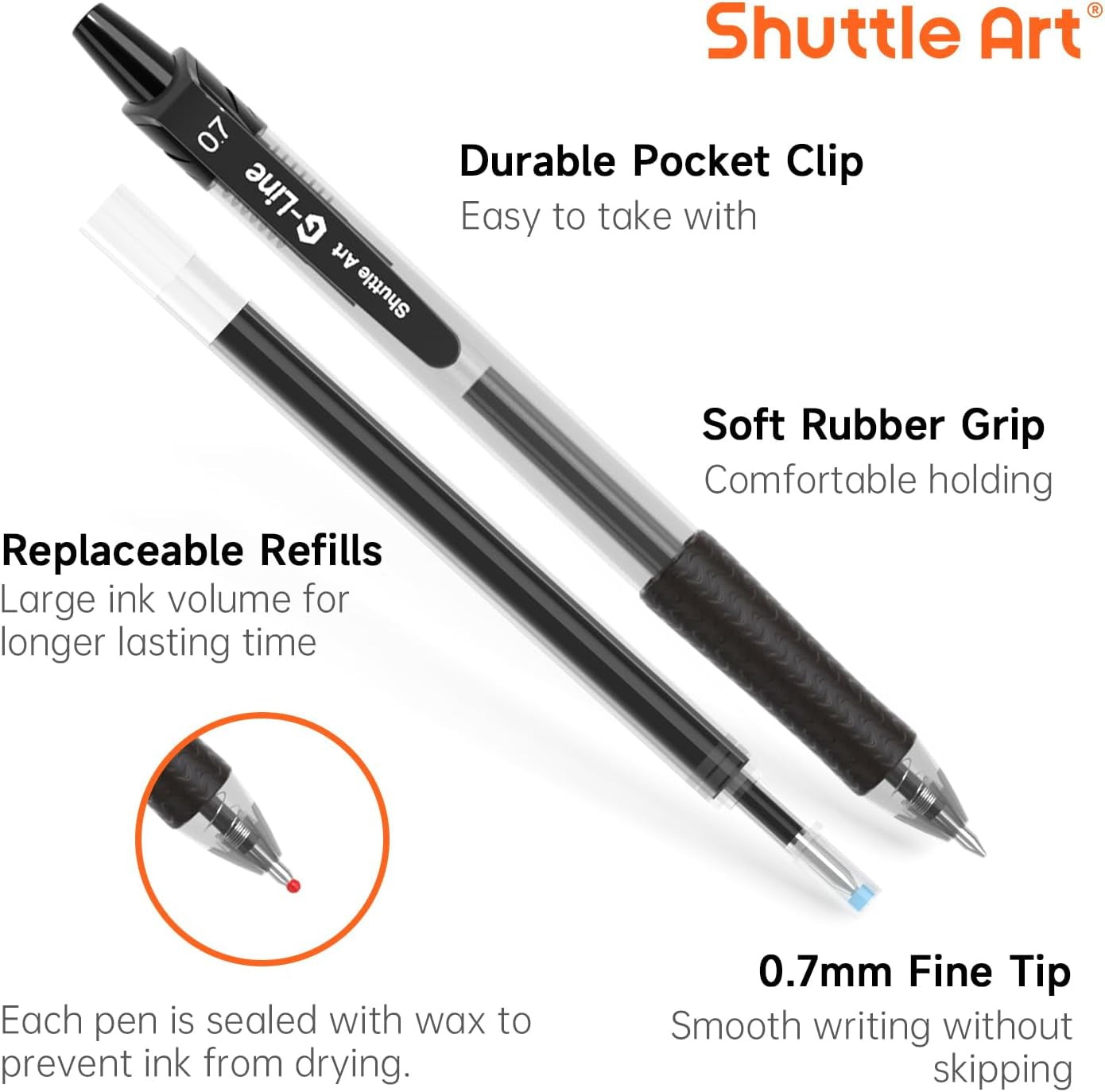Black Gel Pens, 48 Pack(20 Gel Pens with 28 Refills) Retractable Medium Point Rollerball Gel Ink Pens Smooth Writing with Comfortable Grip for Office School Home Work