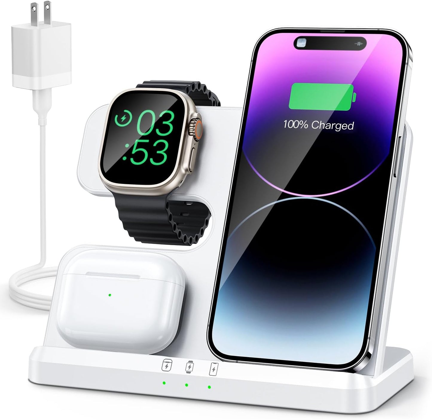 3-in-1 Wireless Charging Station for Apple Devices - Compatible with iPhone 16/15/14/13/12/11/X/8, Apple Watch, and AirPods Pro/3/4