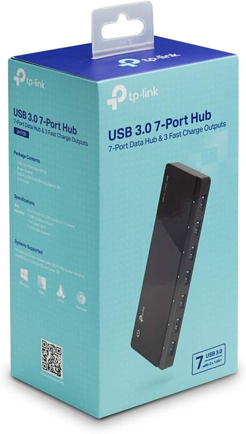 2nd Generation 7-Port USB 3.0 Ultra Slim Hub with 3 BC 1.2 Charging Ports (5V/1.5A) - Featuring Power On/Off Button