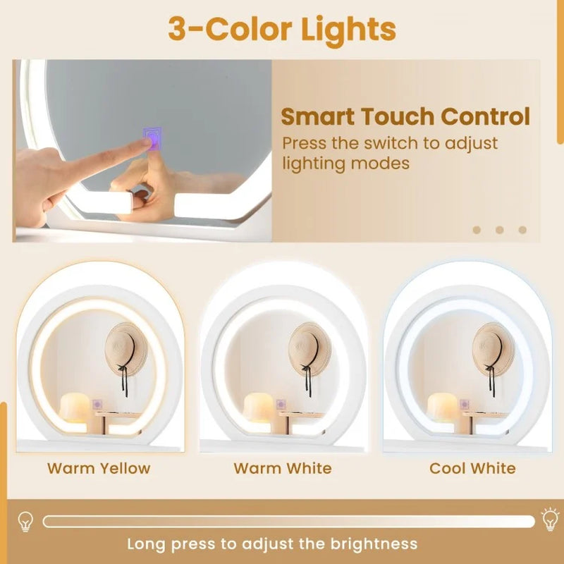 Illuminated Vanity Mirror for Bedroom Tabletop Use