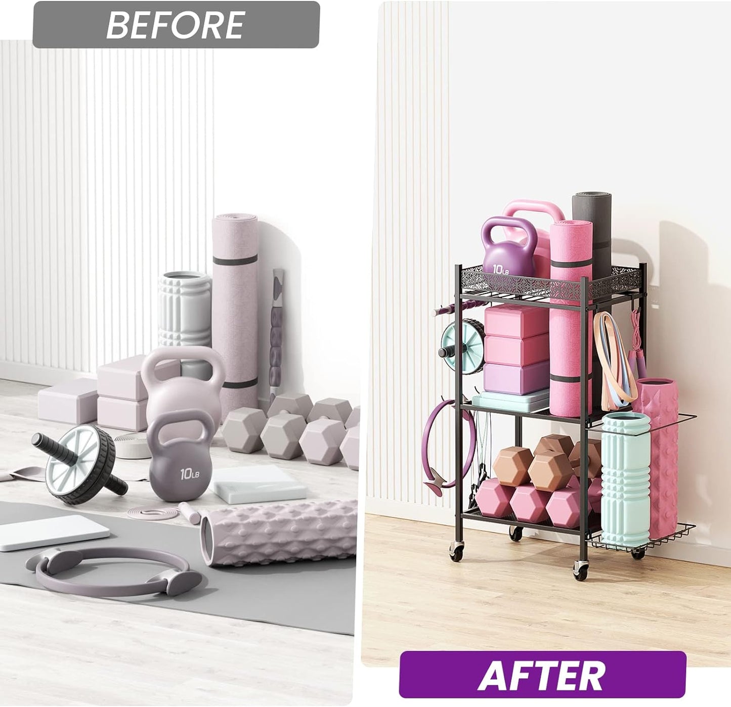 Yoga Mat and Equipment Storage Rack - Metal Organizer for Home Gym and Fitness Gear