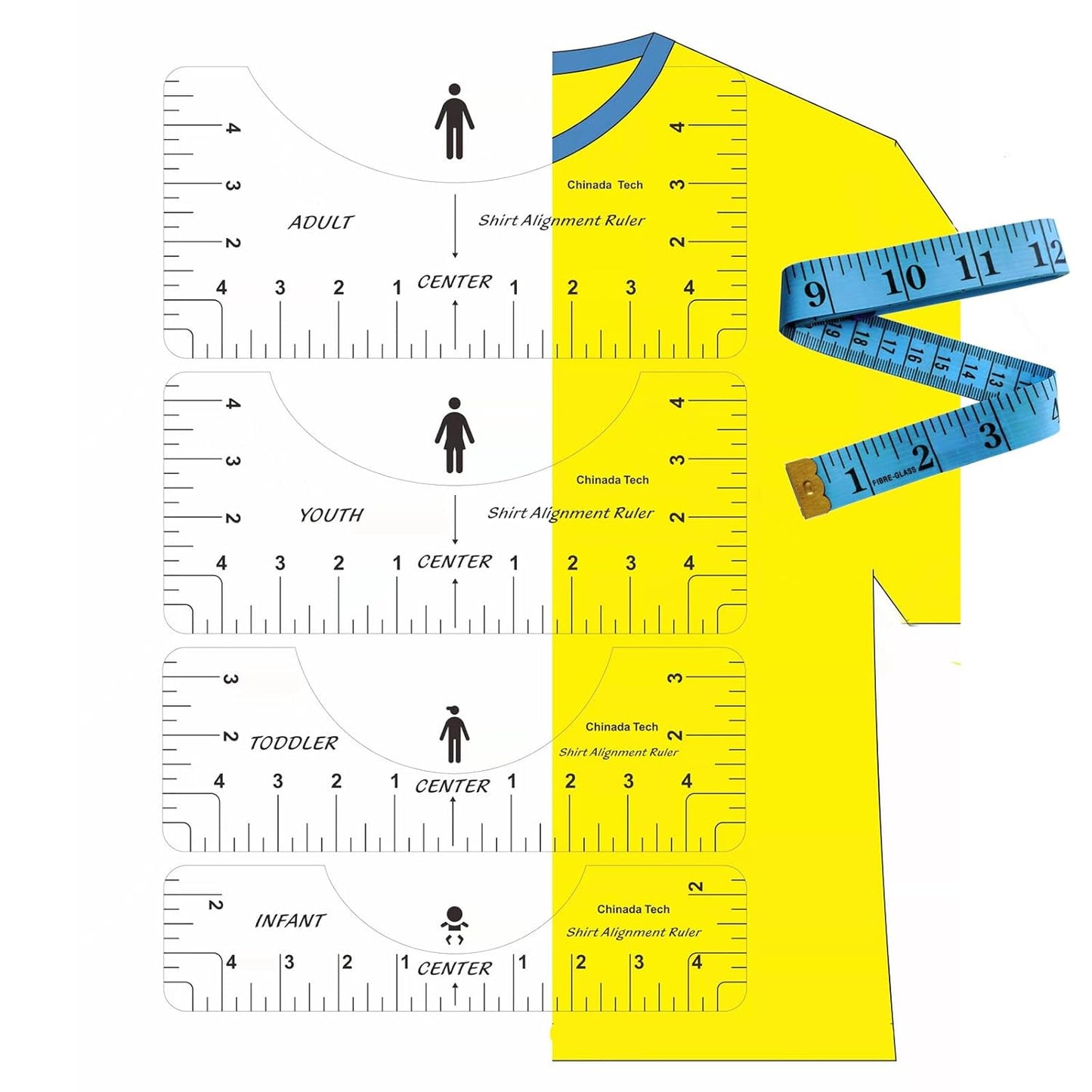5 Pack T-shirt Ruler Guide for HTV Vinyl Heat Transfer Vinyl and Sublimation, T-Shirt Alignment Tool for Cricut,