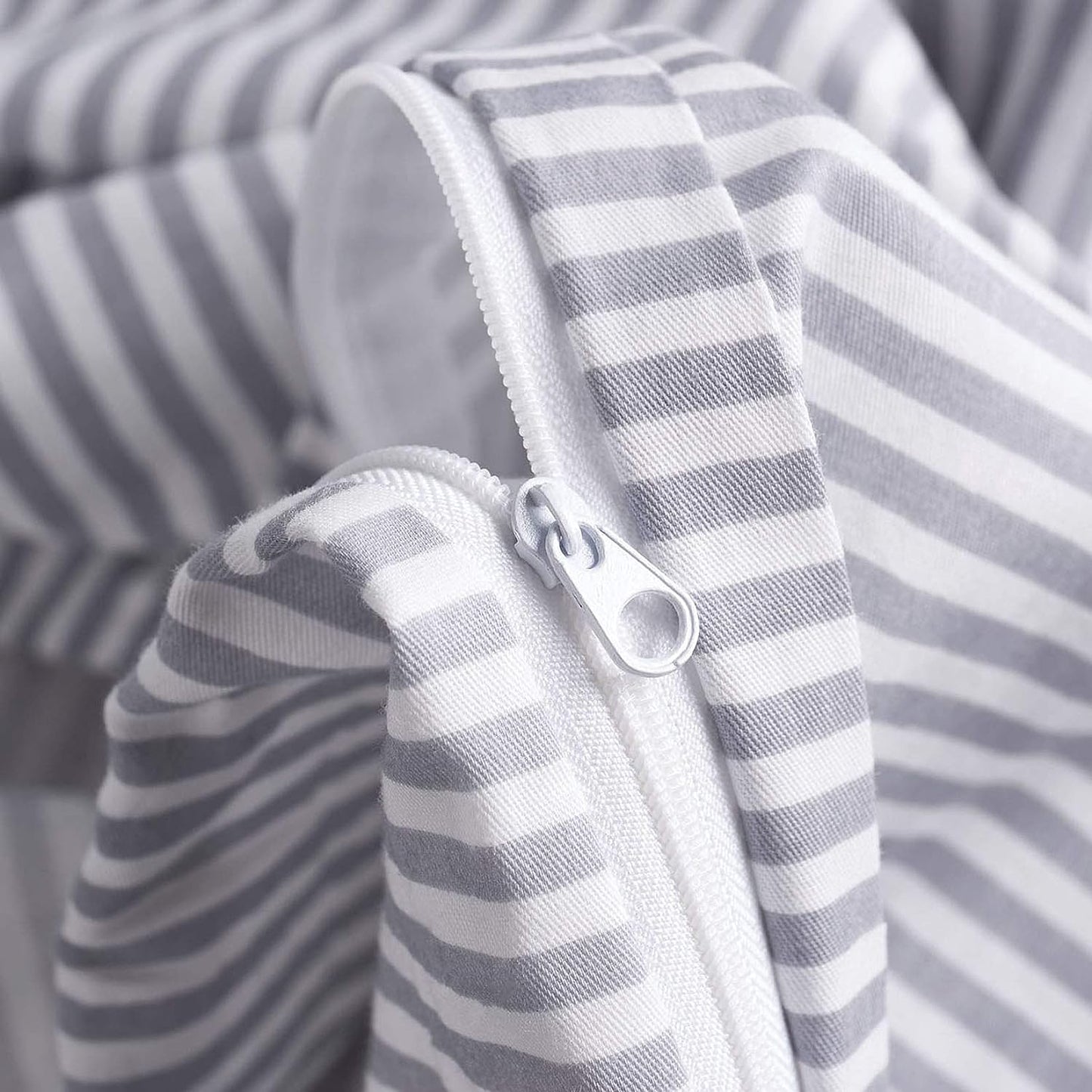 - Striped Duvet Cover Set, 100% Cotton Bedding, Gray Grey Vertical Ticking Stripes Pattern Printed on White, with Zipper Closure (3Pcs, Full Size)