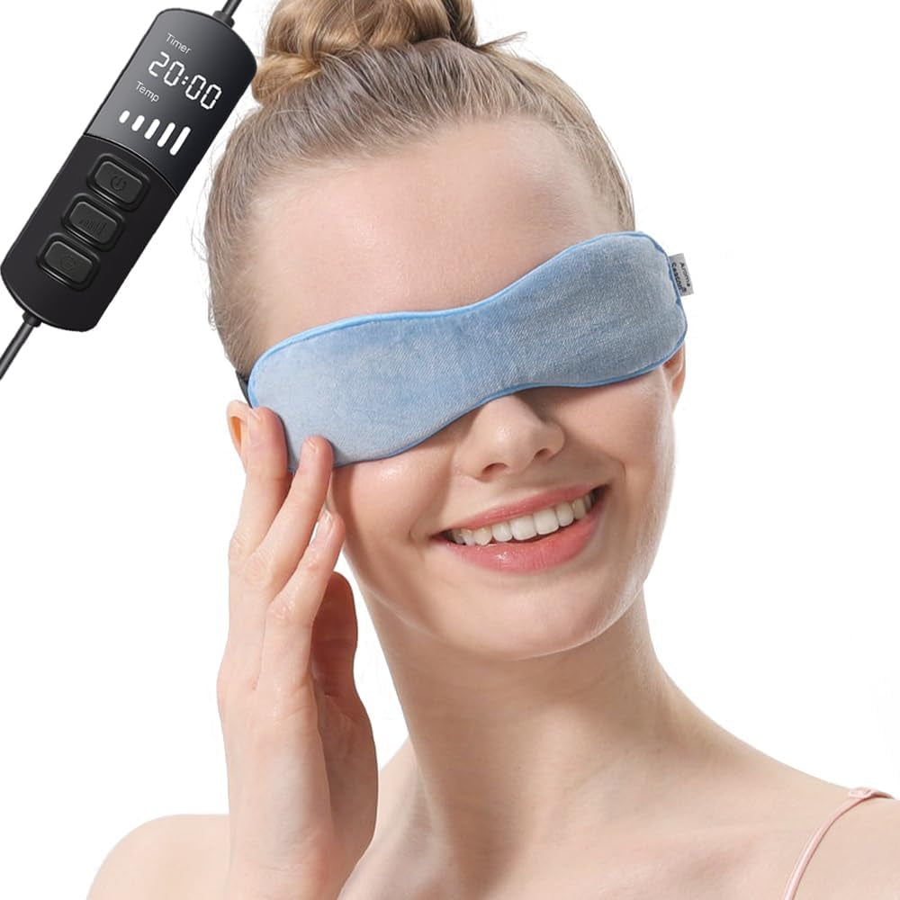 Heated Flaxseed Eye Mask - Warm Compress for Dry Eye Relief, Gland Unclogging, and Treatment of MGD, Styes, and Blepharitis (Blue)