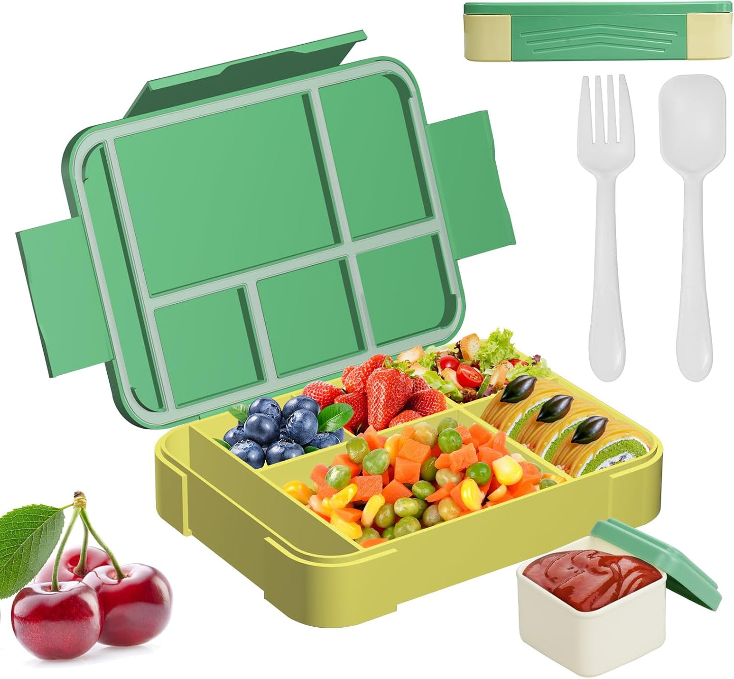 Lunnch Box for Kids and Adults - Leak-Proof Lunch Container with 5 Compartments, BPA Free, Dishwasher Safe