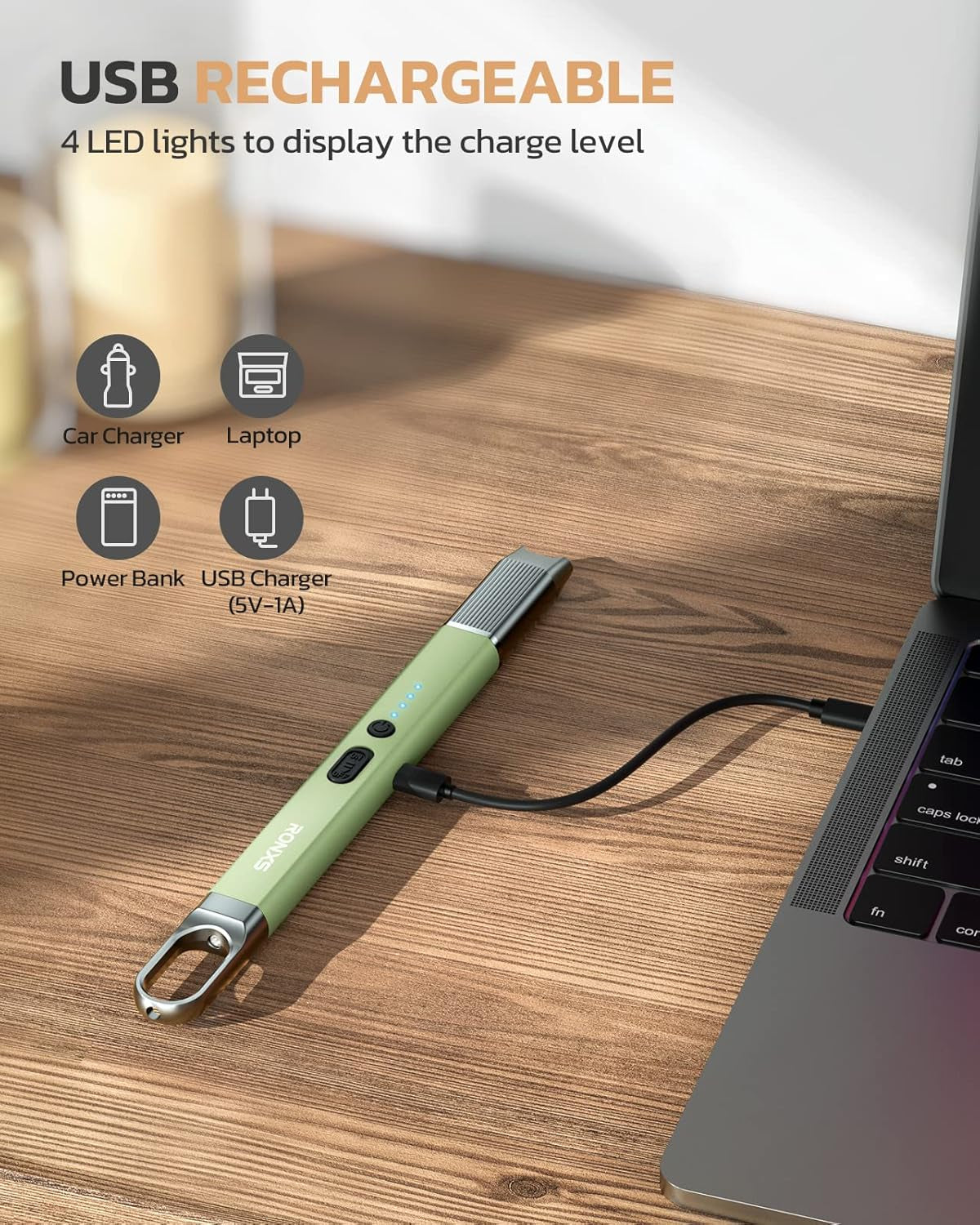 USB Rechargeable Electric Candle Lighter with Battery Indicator - Windproof Arc Lighter for Candles, Grills, BBQs, Stoves, and Fireplaces with Hanging Hook