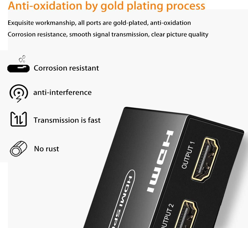 HDMI Splitter 1x4 - Supports 4K@60Hz, Full HD 1080P & 3D, Compatible with Xbox, PS3/4, Roku, and Blu-Ray Players