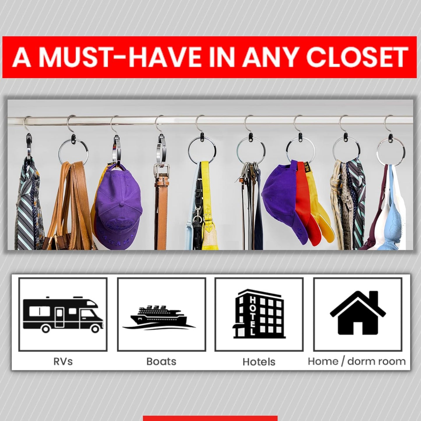 Multipurpose Closet Hanger Organizer - Efficient Space Saver for Belts, Hats, Ties, Scarves, Purses, and More