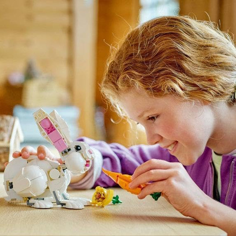 3-in-1 White Rabbit Animal Toy Building Set - Educational Toy Ages 8+, Transforms into Bunny, Seal, Parrot Figures, Creative Play