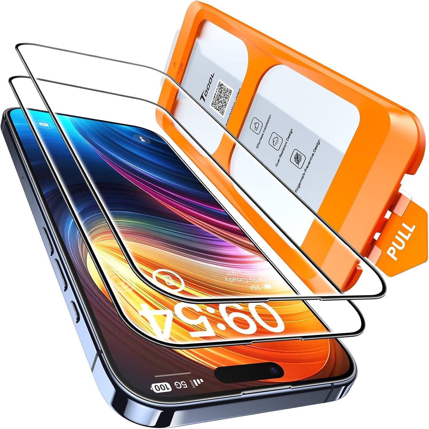 2-Pack Tempered Glass Screen Protector for iPhone 15 Pro - Instant Installation, Auto-Dust Removal, HD Clarity, Unbreakable 9H+ Hardness