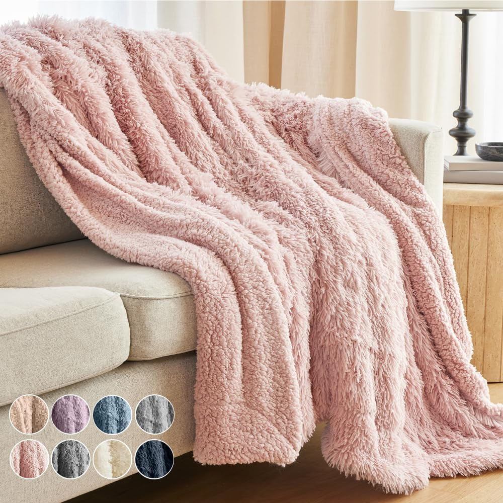 Soft Fluffy Warm Shag - Sherpa Throw Blanket, Luxury Thick Fuzzy Blankets, Washable Accent Throws