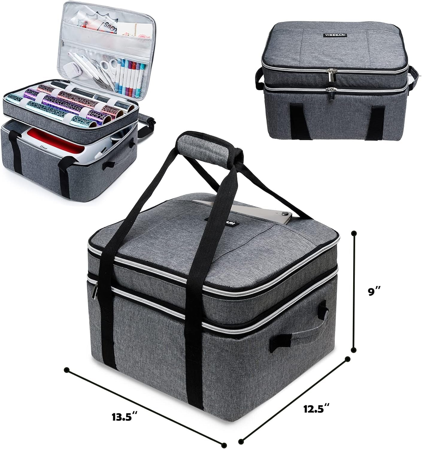 Double-Layer Carrying Case for Cricut EasyPress 2 (12"x10" and 9"x9") with Accessory Pocket and Heat Press Mat Compatibility