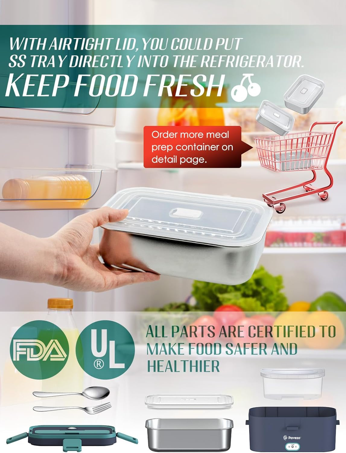 Electric Lunch Box - 80W Fast Heating, 1.8L Capacity, Multi-Voltage Food Warmer with Airtight Lid, Stainless Steel Container, Utensils, Carry Bag
