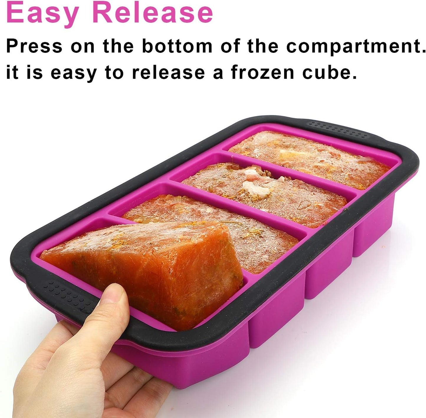 Extra Large 1-Cup Freezing Tray with Lid - Set of 2 Food Storage Molds, Ice Cube Trays- Four 1-Cup Portions (Purple)