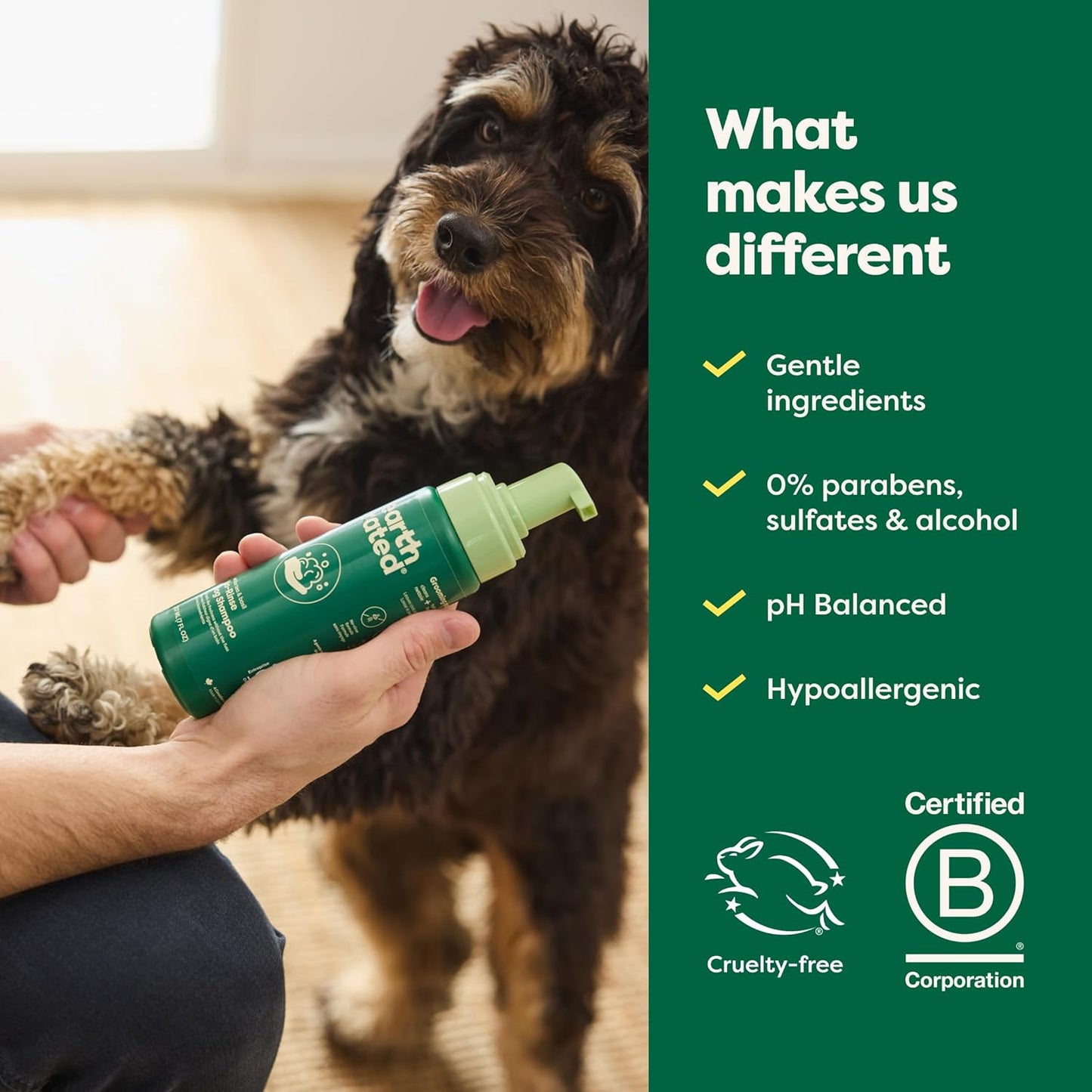 Waterless Dog Shampoo - No-Rinse Formula Cleaning, Conditioning, Detangling, Infused Refreshing White Tea, Basil Scent