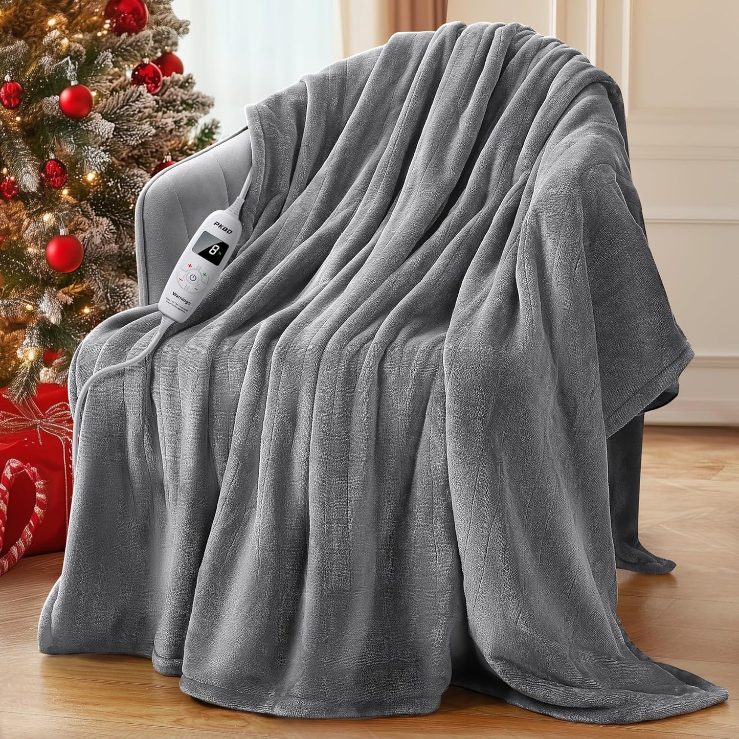 50" x 60" Electric Heated Blanket Throw with 10 Fast Heating Levels, 8-Hour Auto Shut-Off, Overheat Protection, and Machine Washable Two-Sided Flannel - Light Grey