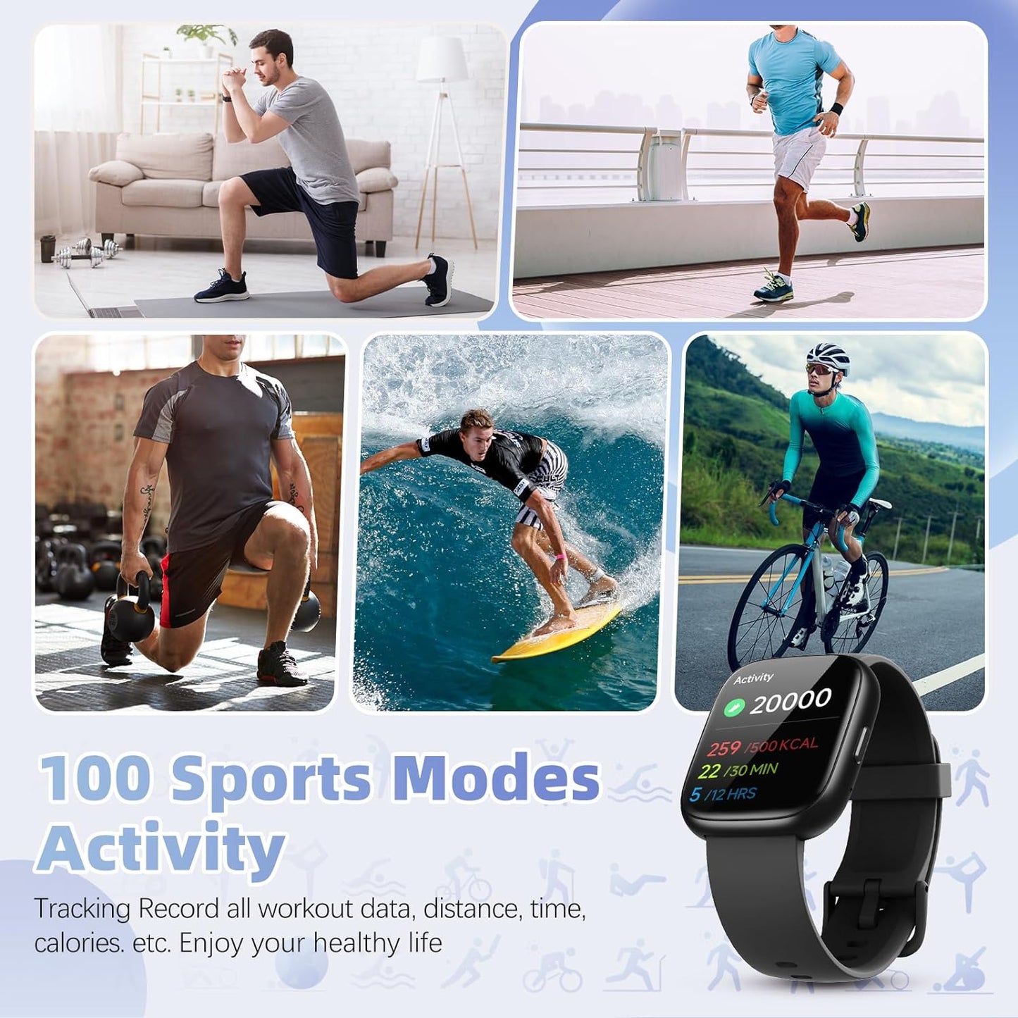 Smartwatch with Call Functionality, Built-in Alexa, 1.83" HD Touchscreen, Fitness Tracking, Heart Rate, SpO2, Sleep Monitoring, IP68 Waterproof, 100 Sports Modes