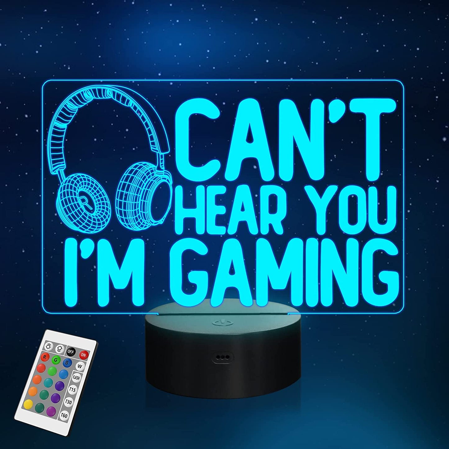 Gaming Night Light with Headset Graphic - 3D Illusion Lamp with 16 Color Options, Touch & Remote Control - Perfect Gift for Gamers, Teens, and Kids