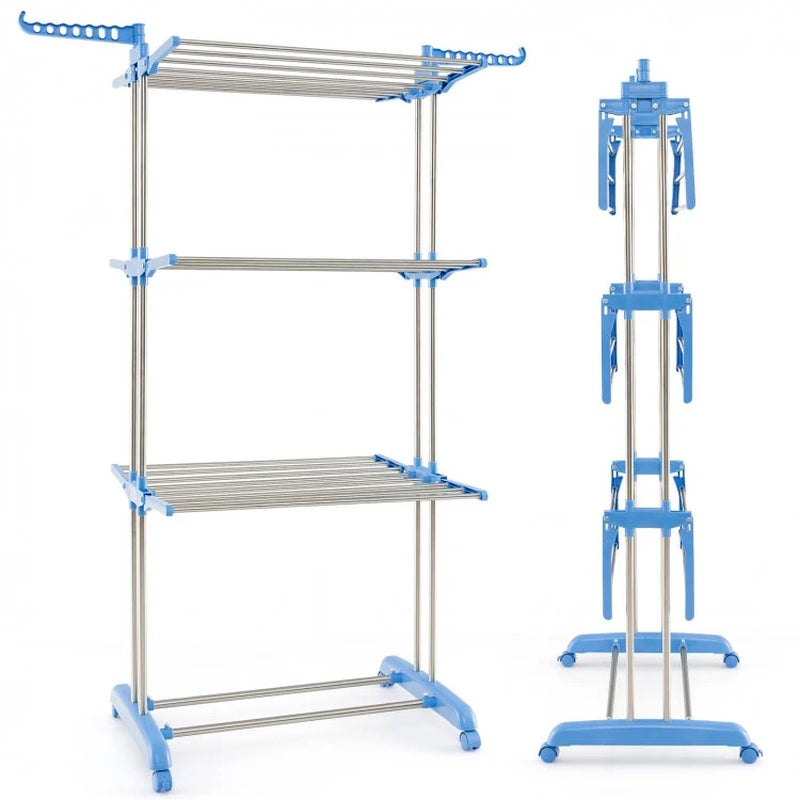 4-Tier Collapsible Clothes Drying Rack with Adjustable Side Wings