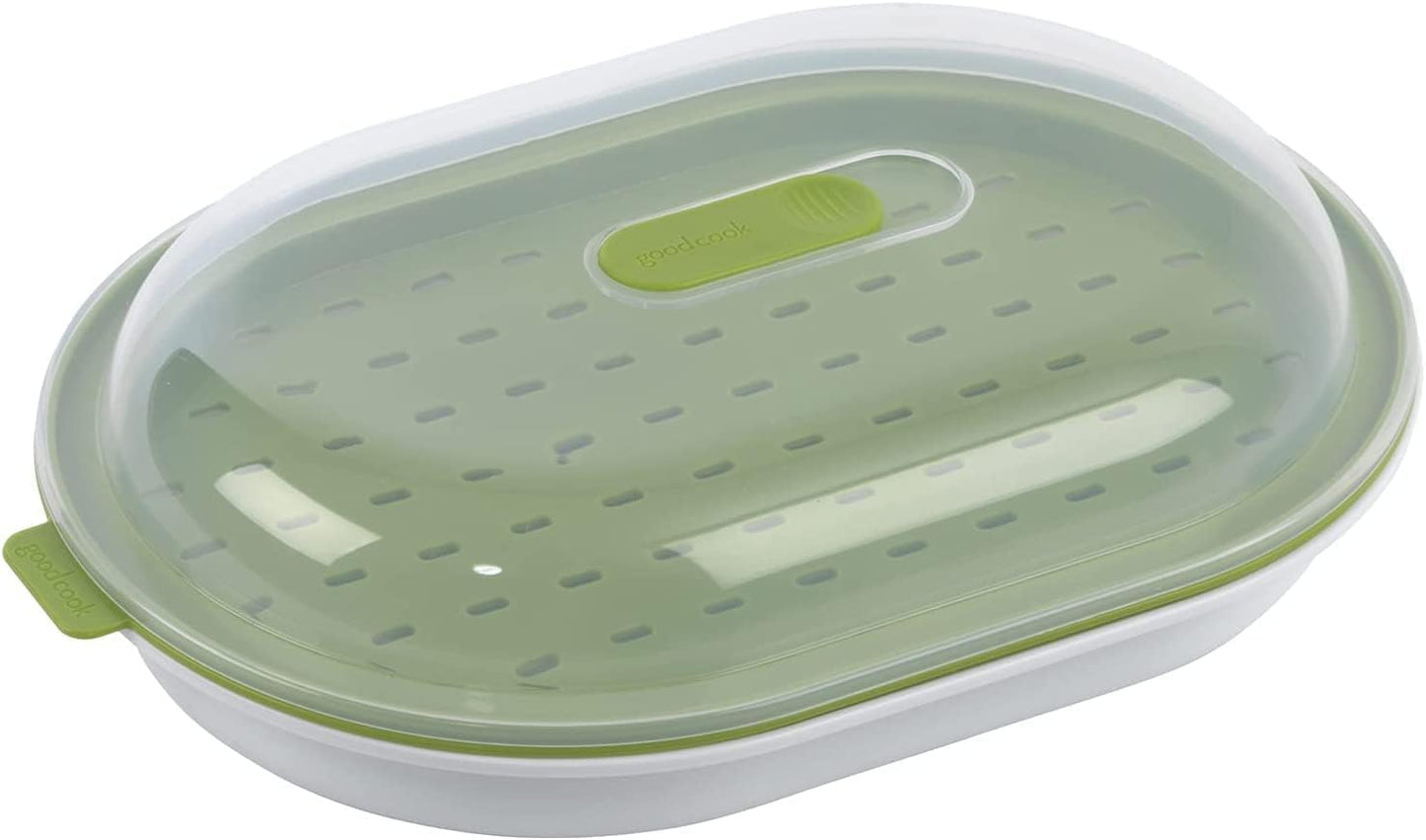 BPA-Free Plastic Microwave Steamer for Vegetables and Fish, Green