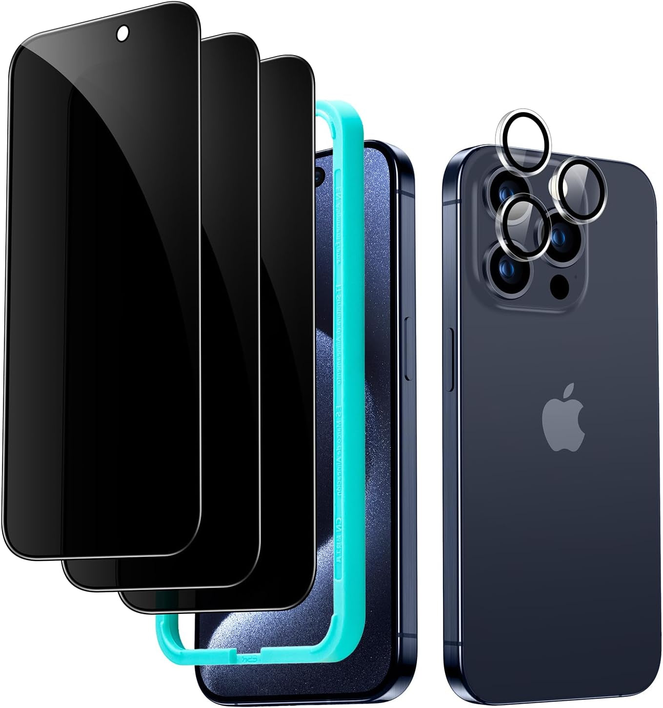 Screen Protector Set, 3 Tempered-Glass Screen Protectors and 1 Set Individual Lens Protectors, 2.5D Curved Edges, Scratch Resistant