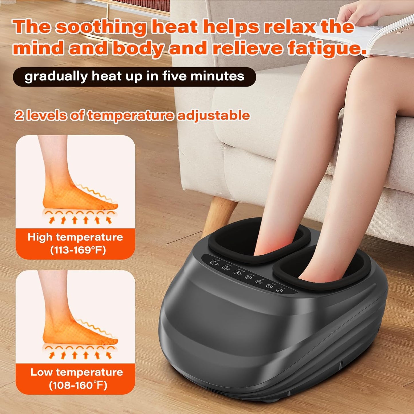 Shiatsu Foot Massager with Heat - Deep-Kneading Foot Relief Machine for Home and Office Use